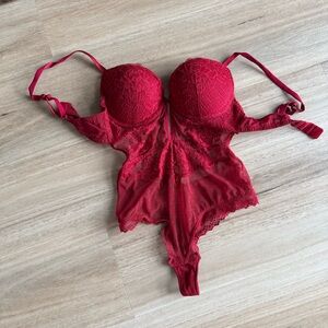 PrettyLittleThing Deep Red Lace Bodysuit